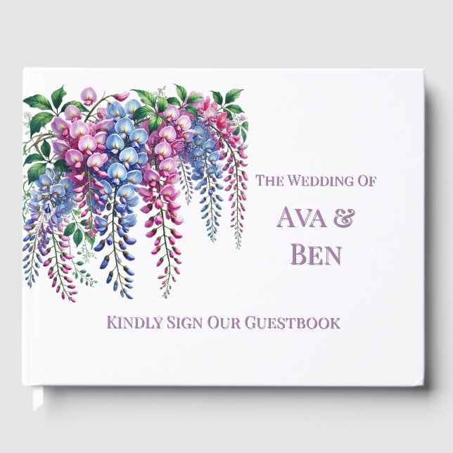 Purple and Pink Wisteria Flower Wedding Guest Book (Front)