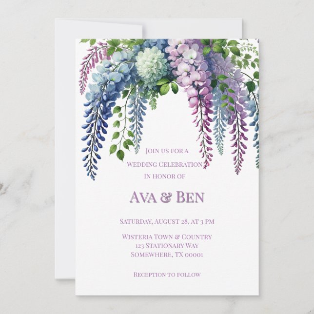 Purple and Pink Wisteria Wedding Celebration  Invitation (Front)
