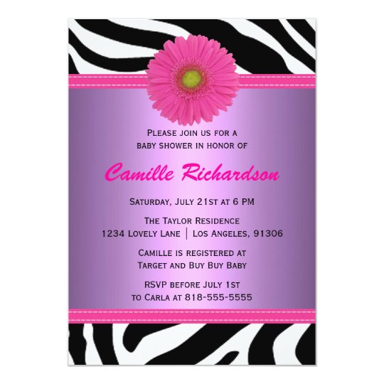 Purple and Pink, Zebra, Girl Baby Shower Card