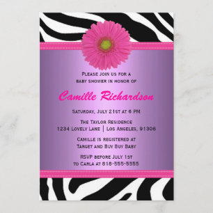 Purple and Pink, Zebra, Girl Baby Shower Invitation