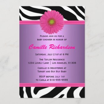 Purple And Pink  Zebra  Girl Baby Shower Invitation by party_depot at Zazzle