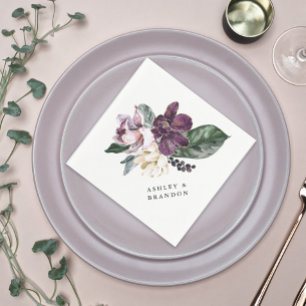 Purple and Plum Boho Botanical with Names Napkins