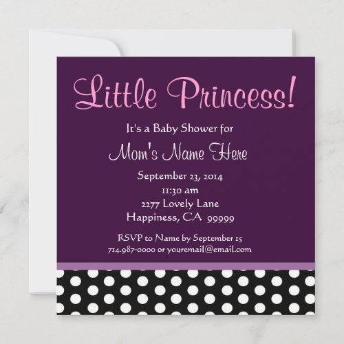 Purple and Polka Dots Little Princess Baby Shower Personalized Invitations