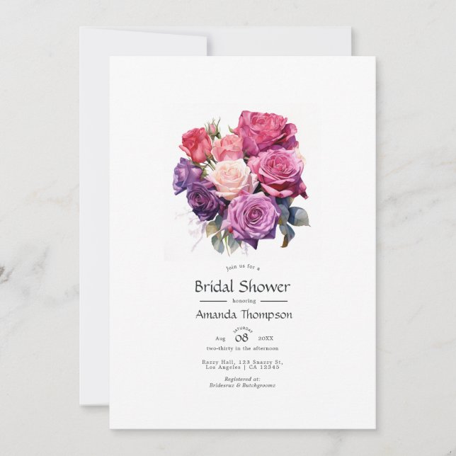 Purple and Purple Floral Bridal Shower Invitation (Front)