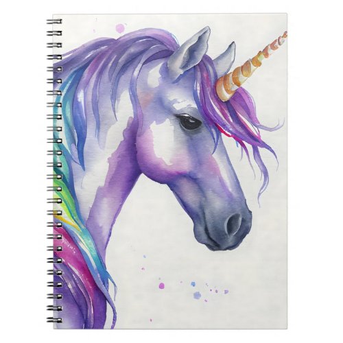 Purple and Rainbow Fantasy Unicorn Watercolor Notebook