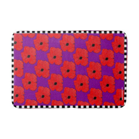 Purple And Really Red Poppy Flower Power Bath Mat