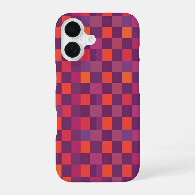 Purple and Red Checkered Geometric Pattern iPhone Case (Back)