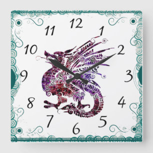 Purple and Red Chinese Art Dragon Clock