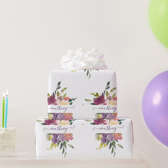 Purple and red floral personalized Wrapping Paper (Party Gifts)