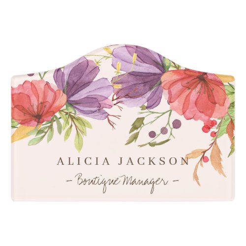 Purple and red floral watercolor boutique manager door sign