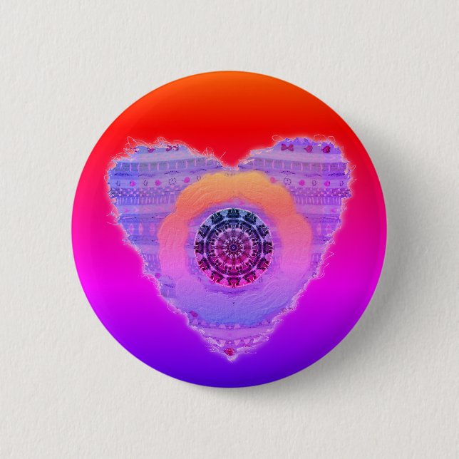 Purple and Red Glowing Hearts Pattern Button (Front)