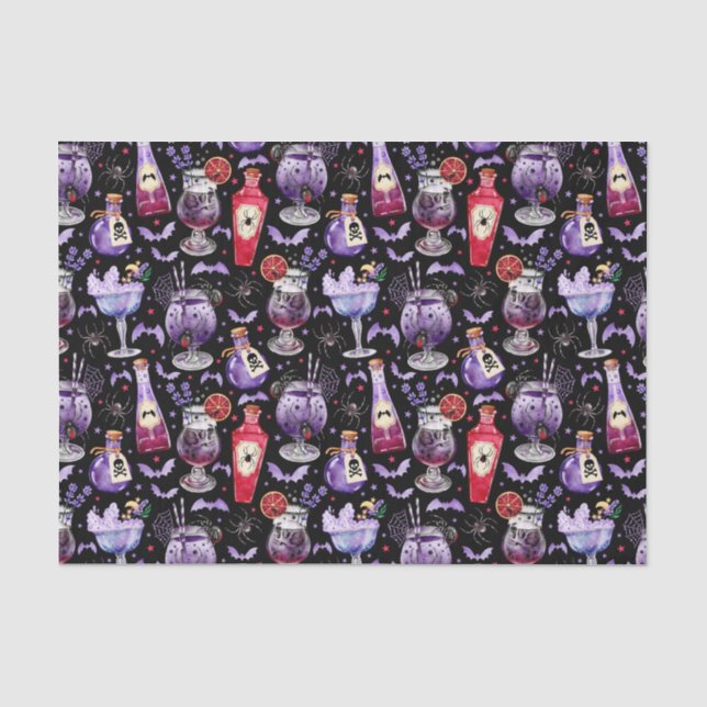 Purple and Red Halloween Cocktails and Potions Tissue Paper (Front)