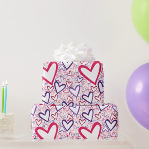 Purple and Red Hearts Pattern Wrapping Paper