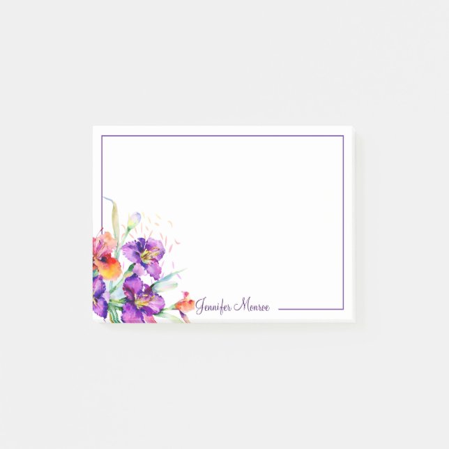 Purple and red Iris personalized Post-it Notes (Front)