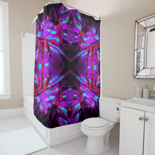 Purple and red kaleidoscope pattern shower curtain (In Situ)