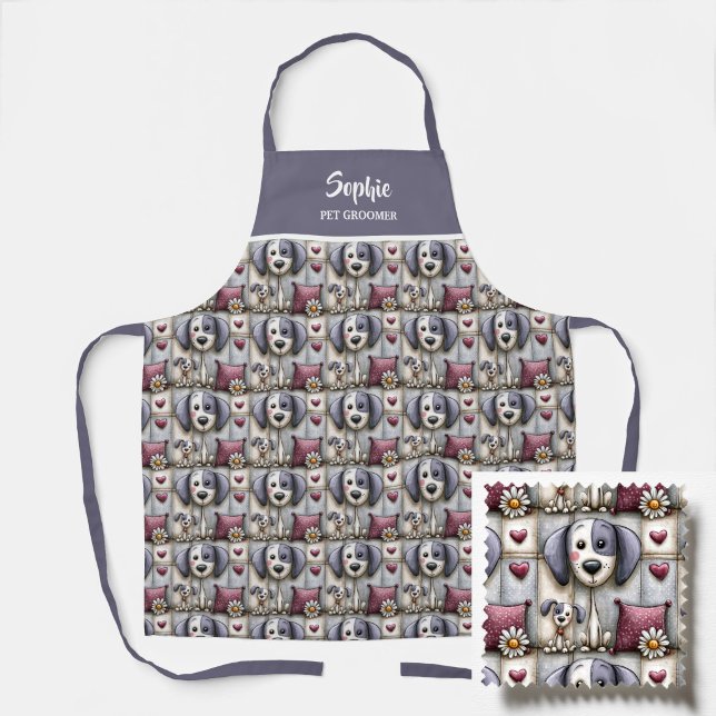 Purple and Red Patchwork Dog Pattern Pet Groomer Apron (Creator Uploaded)