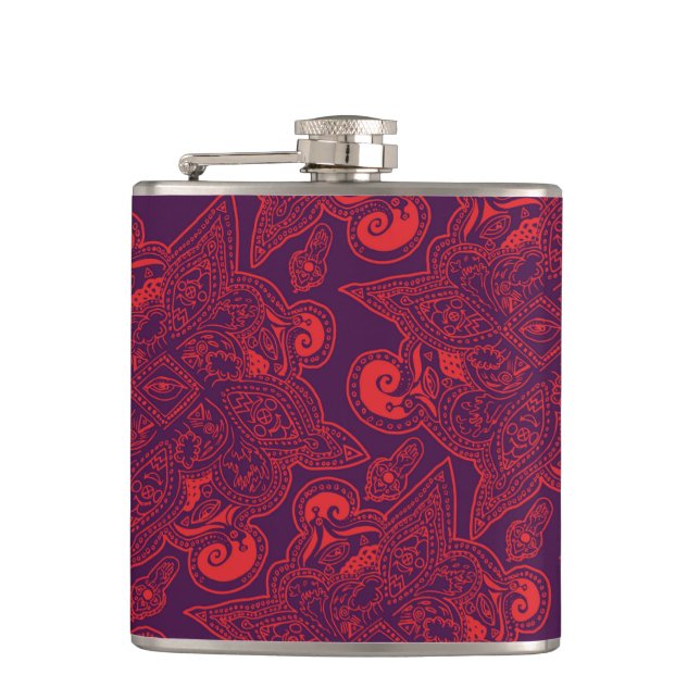 Purple and Red Persian Star Mandala Pattern Hip Flask (Front)