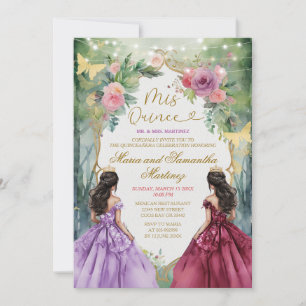 Purple and Red Twin Dark Skin Princess Mis Quince Invitation