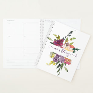 Purple and red watercolor floral personalized   planner