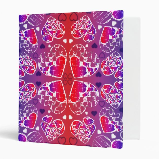 Purple and Red Whimsical Romantic Hearts pattern 3 Ring Binder (Front/Inside)