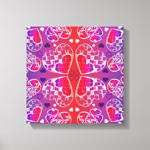 Purple and Red Whimsical Romantic Hearts pattern Canvas Print