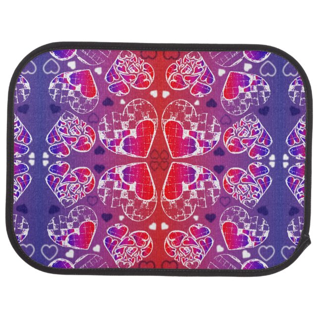 Purple and Red Whimsical Romantic Hearts pattern Car Mat (Rear)
