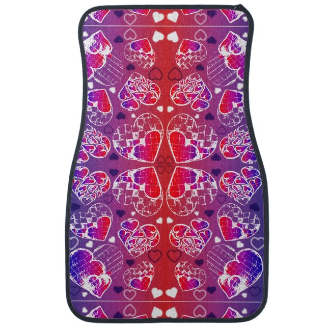 Purple and Red Whimsical Romantic Hearts pattern Car Mat (Front)