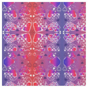 Purple and Red Whimsical Romantic Hearts pattern Fabric