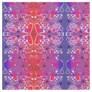 Purple and Red Whimsical Romantic Hearts pattern Fabric