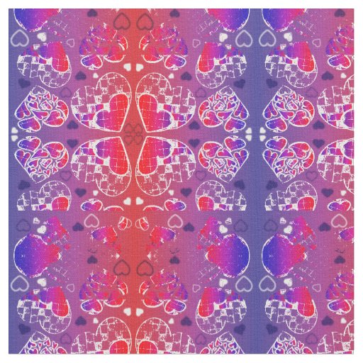 Purple and Red Whimsical Romantic Hearts pattern Fabric