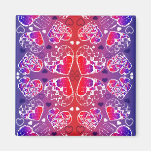 Purple and Red Whimsical Romantic Hearts pattern Magnet