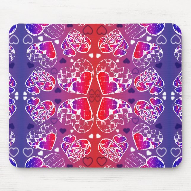 Purple and Red Whimsical Romantic Hearts pattern Mouse Pad (Front)