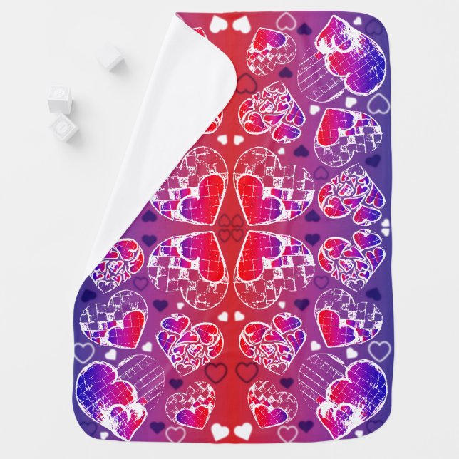 Purple and Red Whimsical Romantic Hearts pattern Receiving Blanket (In Situ)