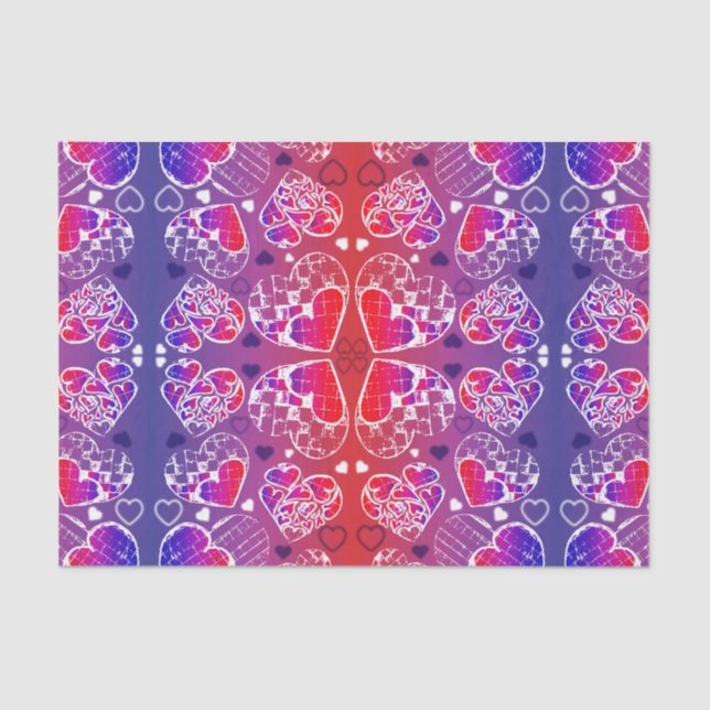 Purple and Red Whimsical Romantic Hearts pattern Tissue Paper (Front)