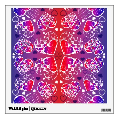 Purple and Red Whimsical Romantic Hearts pattern Wall Decal