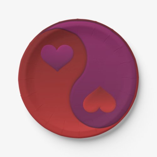 Purple and Red Yin Yang Hearts Paper Plates