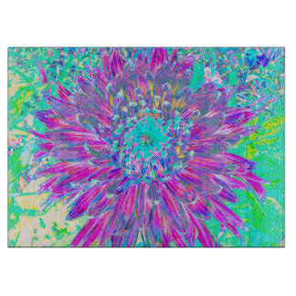 Purple and Robin's Egg Blue Decorative Dahlia Cutting Board