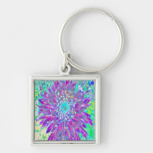 Purple and Robin's Egg Blue Decorative Dahlia Keychain (Front)