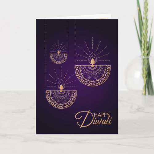 Purple and Rose gold ornament Happy Diwali Card