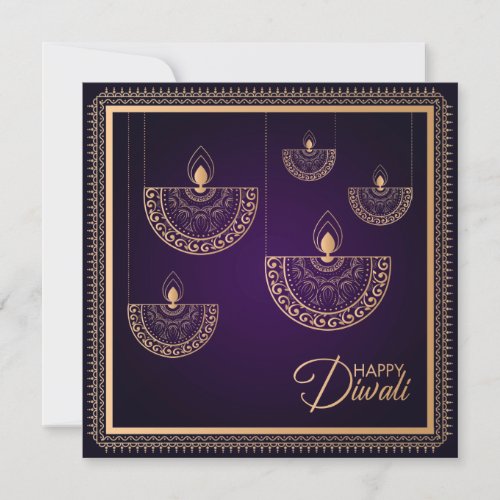 Purple and Rose gold ornament Happy Diwali  Card