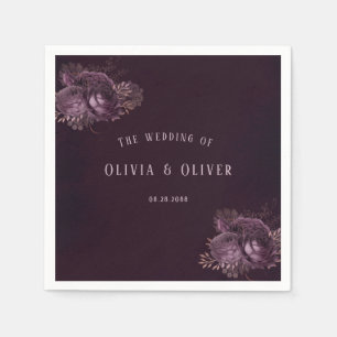 Purple and Rose Gold Peony Floral Wedding Napkins