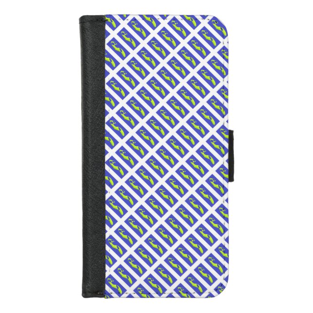 PURPLE AND ROYAL BLUE ART PATTERNED iPhone WALLET CASE (Front)