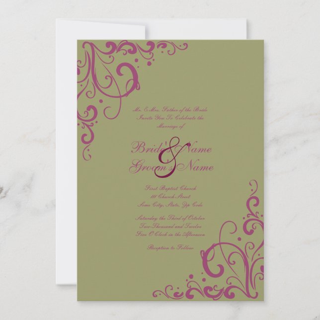 Purple and Sage Flourish Wedding Invitation (Front)