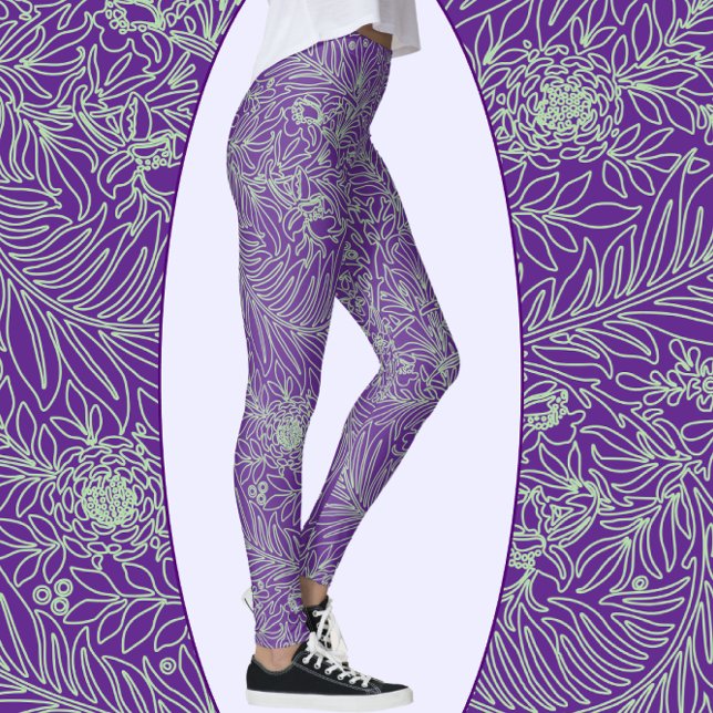 Purple and Sage Green Elegant Floral and Vines Leggings (Creator Uploaded)