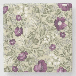 Purple And Sage Green Leaf Pattern Vintage Country Stone Coaster at Zazzle