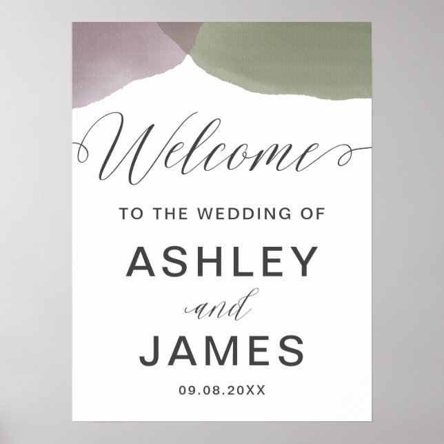 Purple and Sage Green Wedding Welcome Sign (Front)