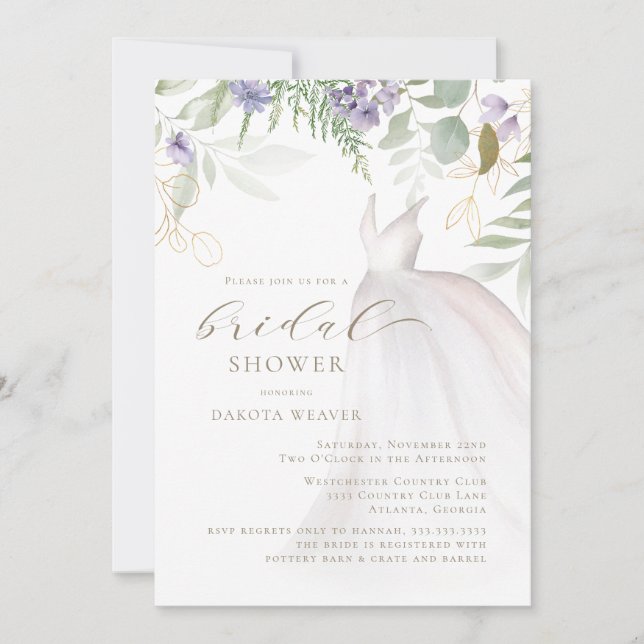 Purple and Sage Green Wildflower Bridal Shower Invitation (Front)