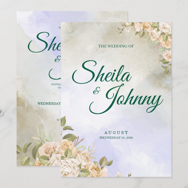 Purple and Sage Pastel Elegance Wedding  Invitation (Front/Back)
