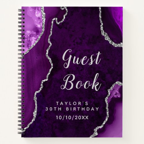 Purple and Silver Agate Birthday Guest Book