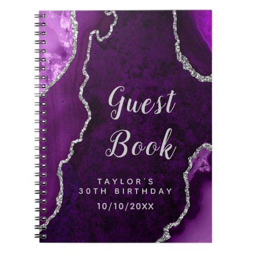 Purple and Silver Agate Birthday Guest Book